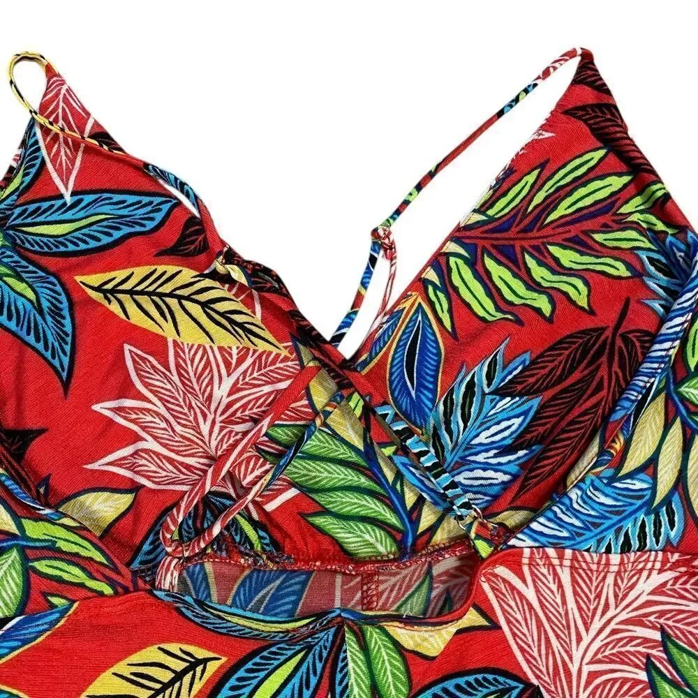 Jumpsuit S tropical colors v neck wide leg adjustable spagetti straps